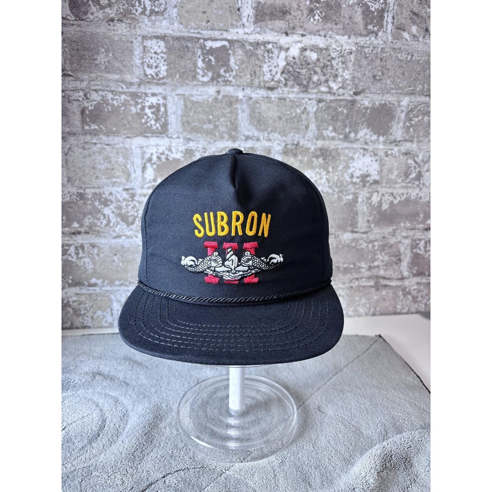 SUBRON Hat Cap Snap Back Mens Large Black Navy Submarine Military 80's